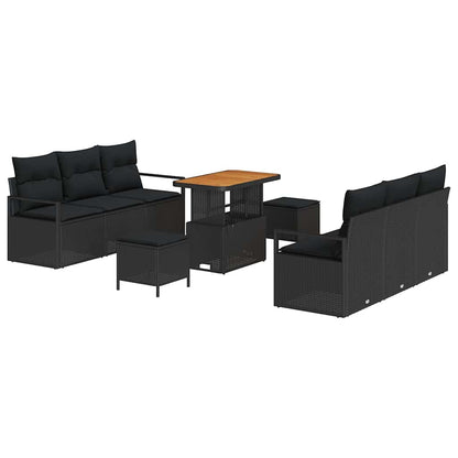 Gartensofa-set 9 stk. Schwarz Poly-Rattan