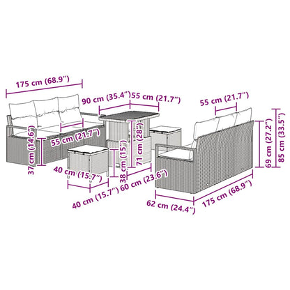 Gartensofa-set 9 stk. Schwarz Poly-Rattan