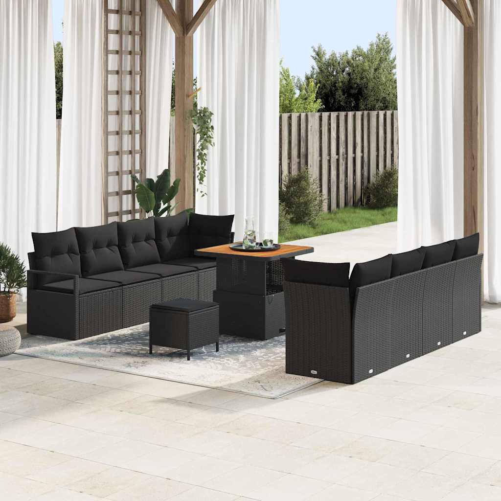 Gartensofa-set 11 stk. Schwarz Poly-Rattan