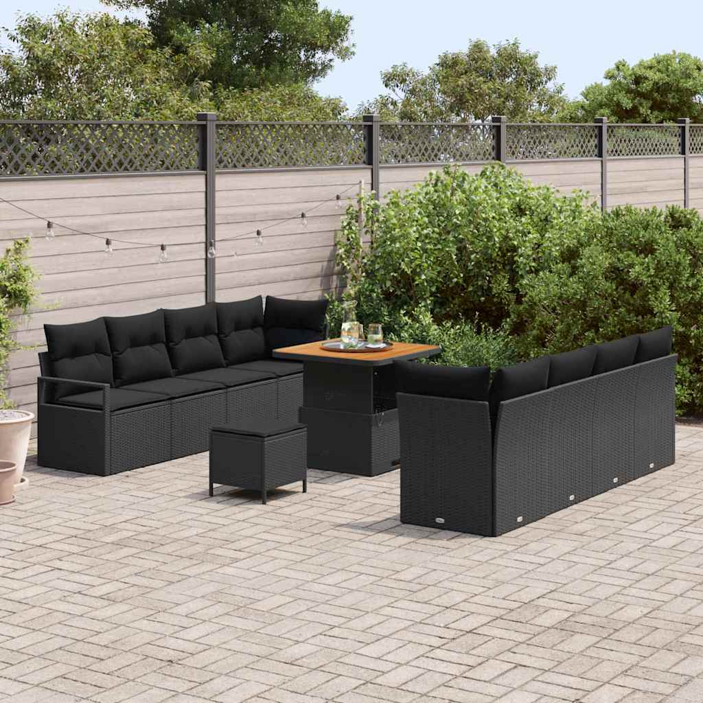 Gartensofa-set 11 stk. Schwarz Poly-Rattan