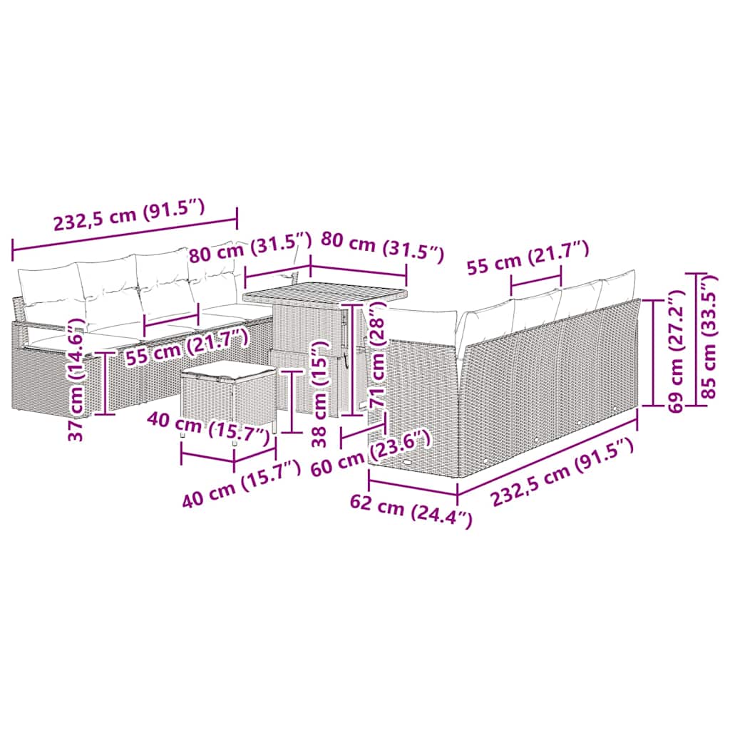 Gartensofa-set 11 stk. Schwarz Poly-Rattan