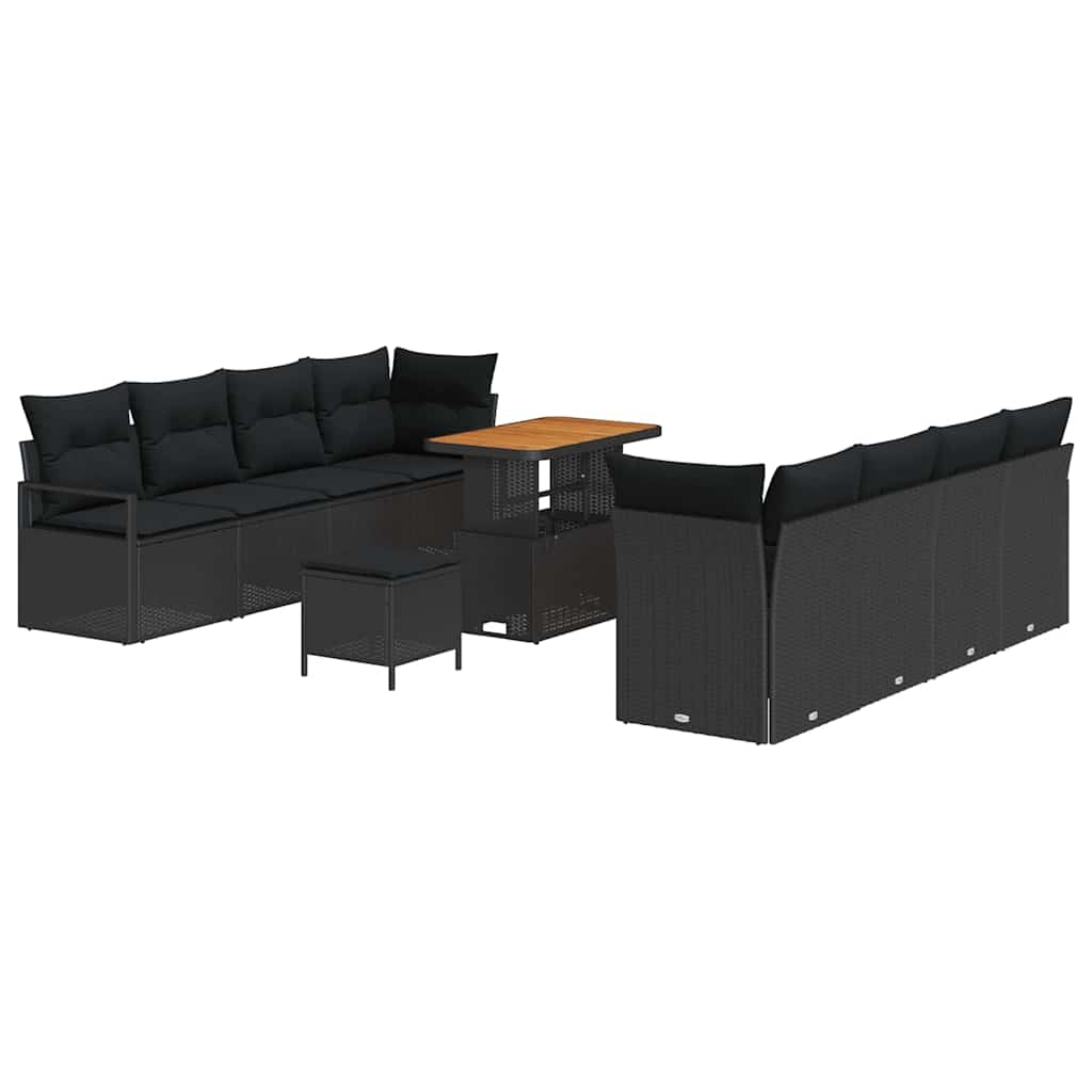 Gartensofa-set 11 Stk. Schwarz Poly-Rattan
