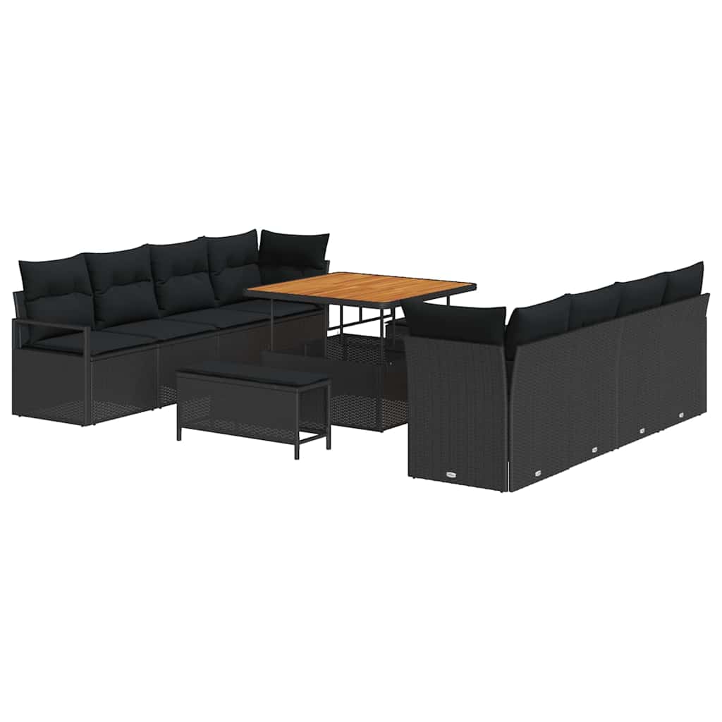 Gartensofa-set 11 Stk. Schwarz Poly-Rattan