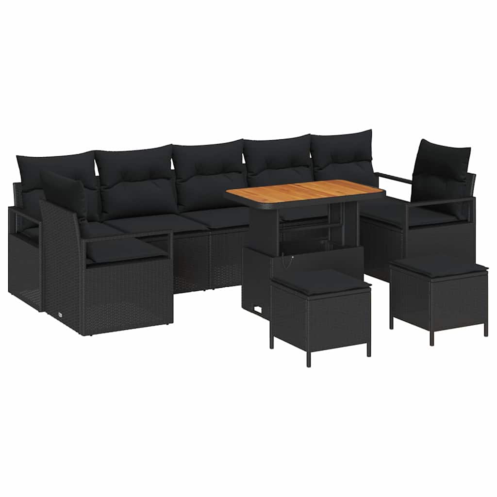 Gartensofa-set 10 Stk. Schwarz Poly-Rattan