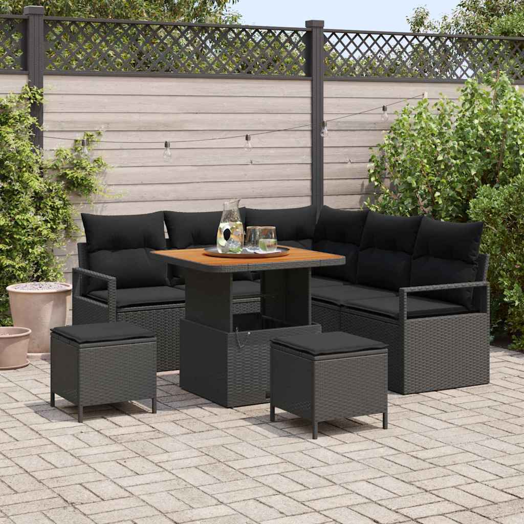 Gartensofa-set 8 stk. Schwarz Poly-Rattan