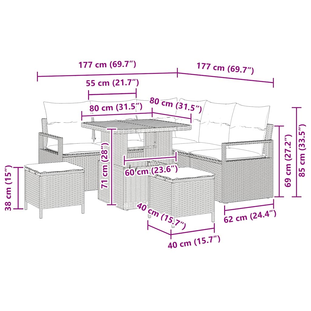 Gartensofa-set 8 stk. Schwarz Poly-Rattan
