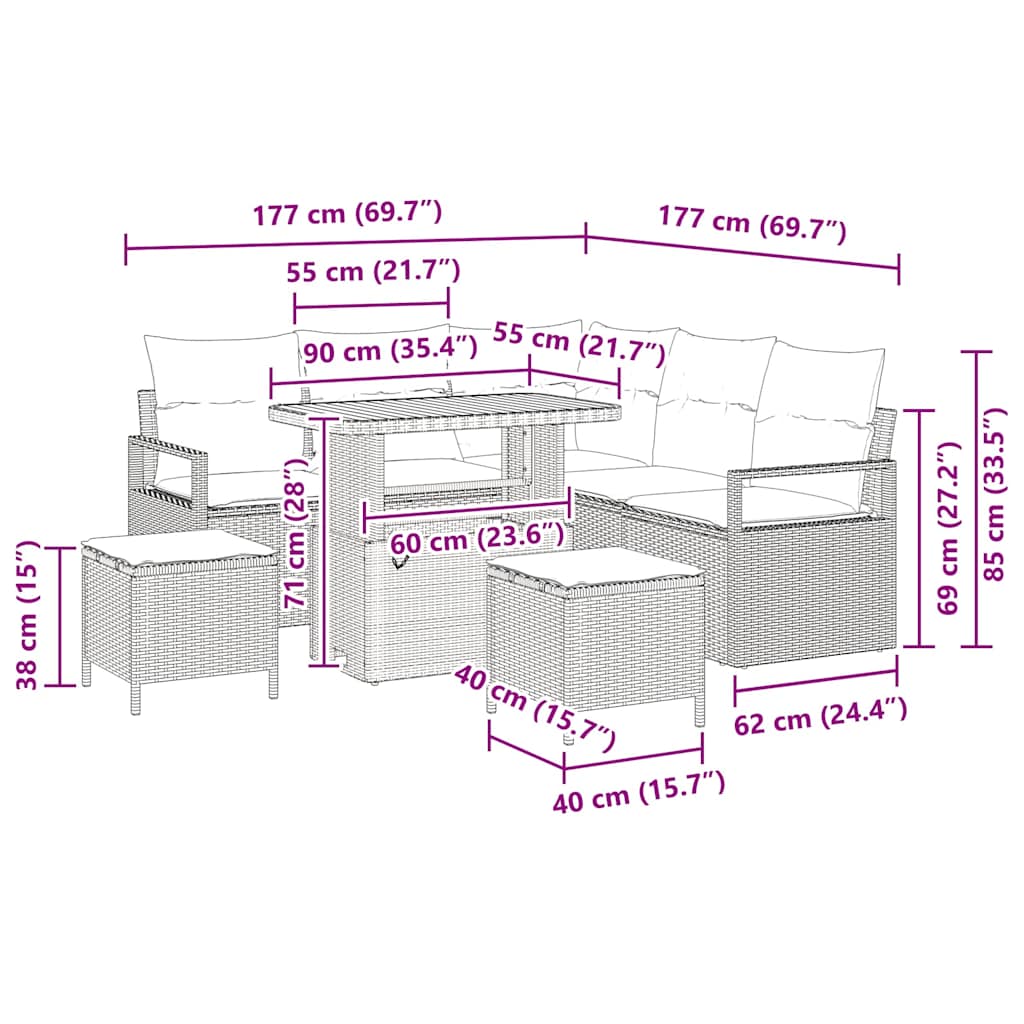 Gartensofa-set 8 stk. Schwarz Poly-Rattan