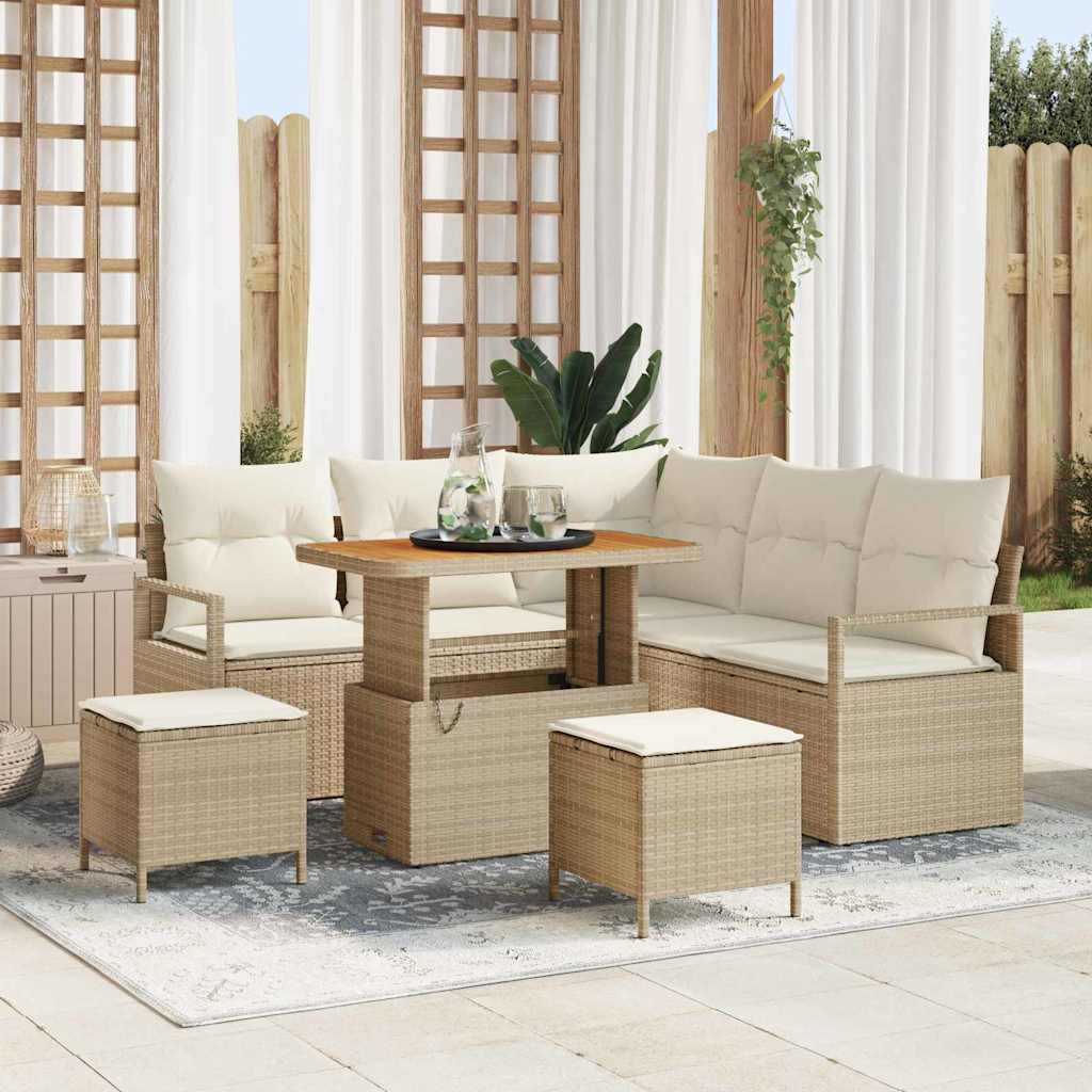 Gartensofa-set 8 stk. Beige Poly-Rattan