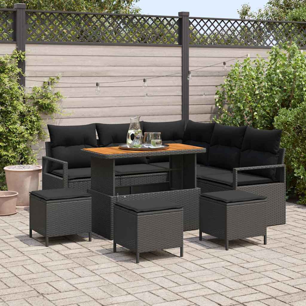 Gartensofa-set 9 stk. Schwarz Poly-Rattan