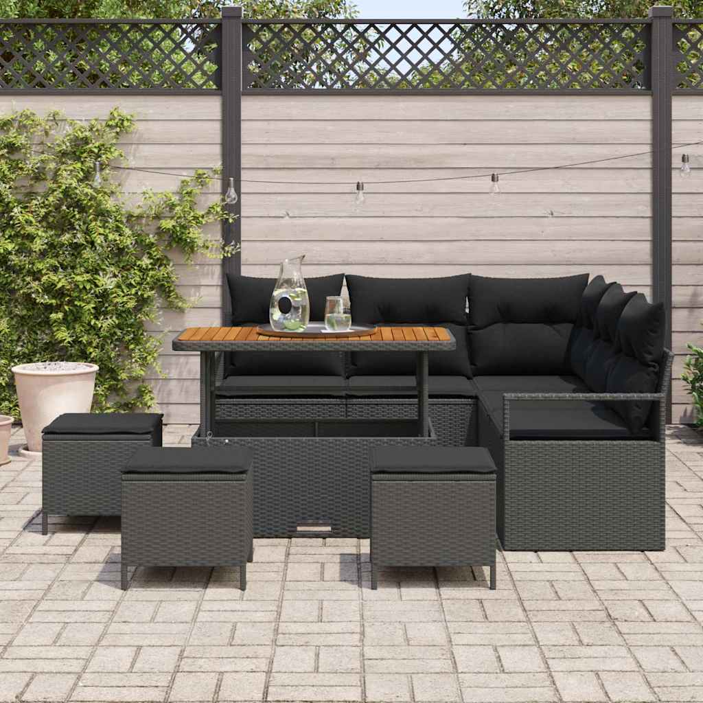 Gartensofa-set 9 stk. Schwarz Poly-Rattan