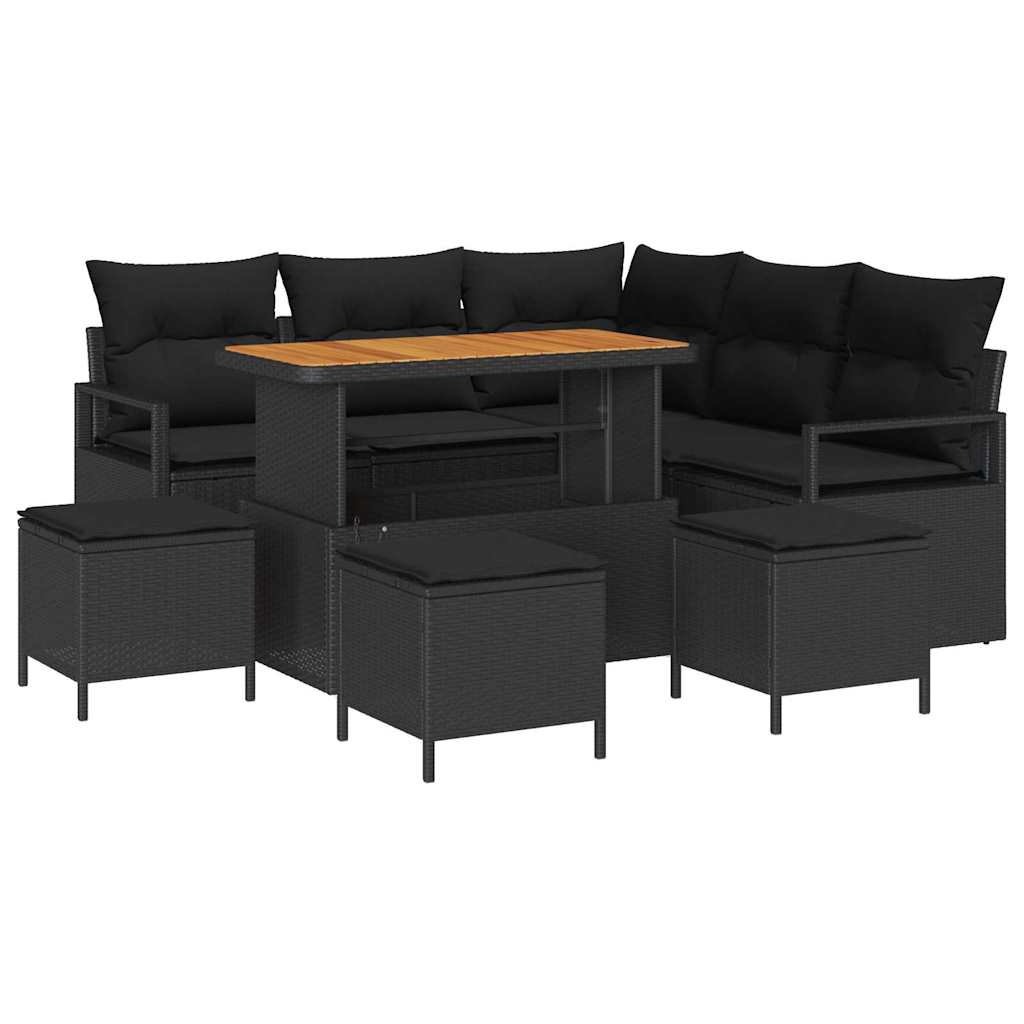 Gartensofa-set 9 stk. Schwarz Poly-Rattan