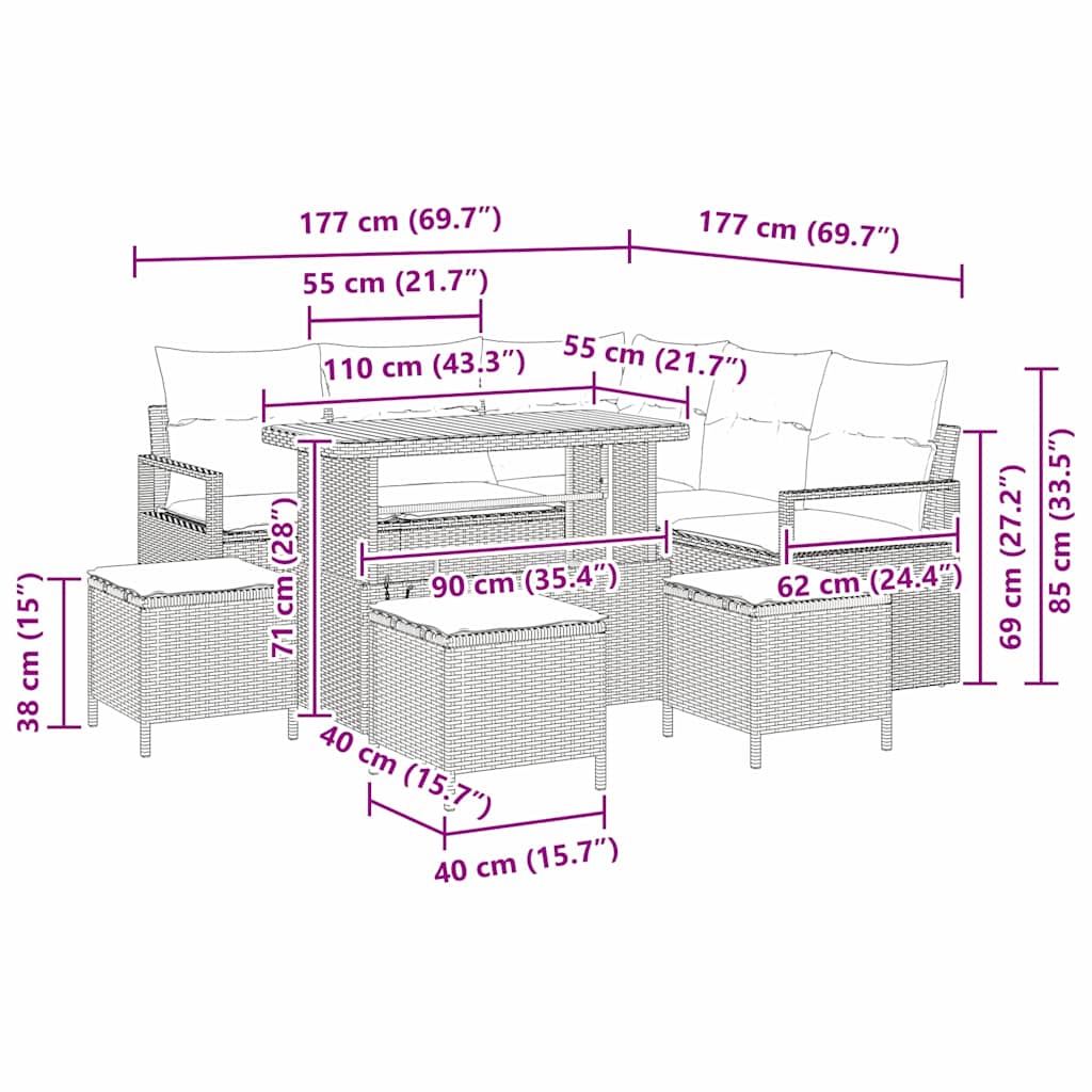Gartensofa-set 9 stk. Schwarz Poly-Rattan