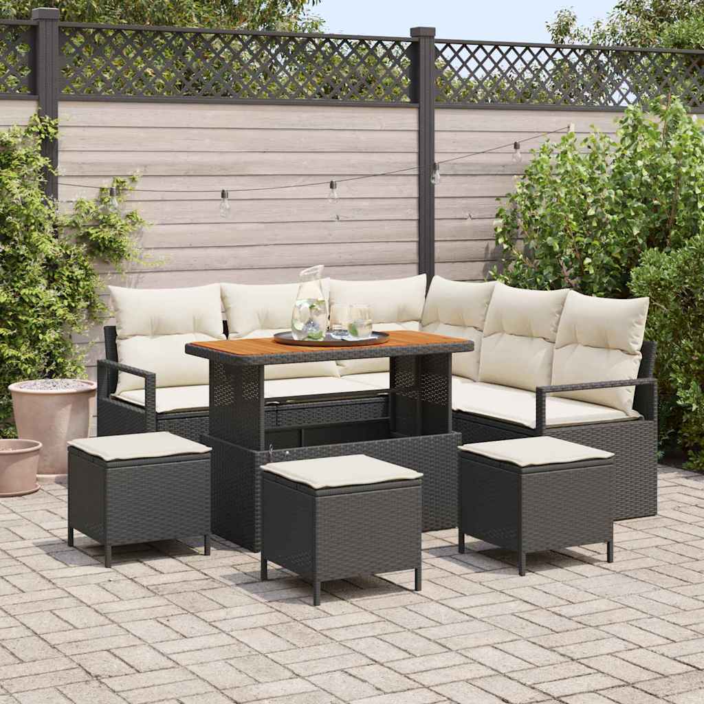 Gartensofa-set 9 stk. Schwarz Poly-Rattan
