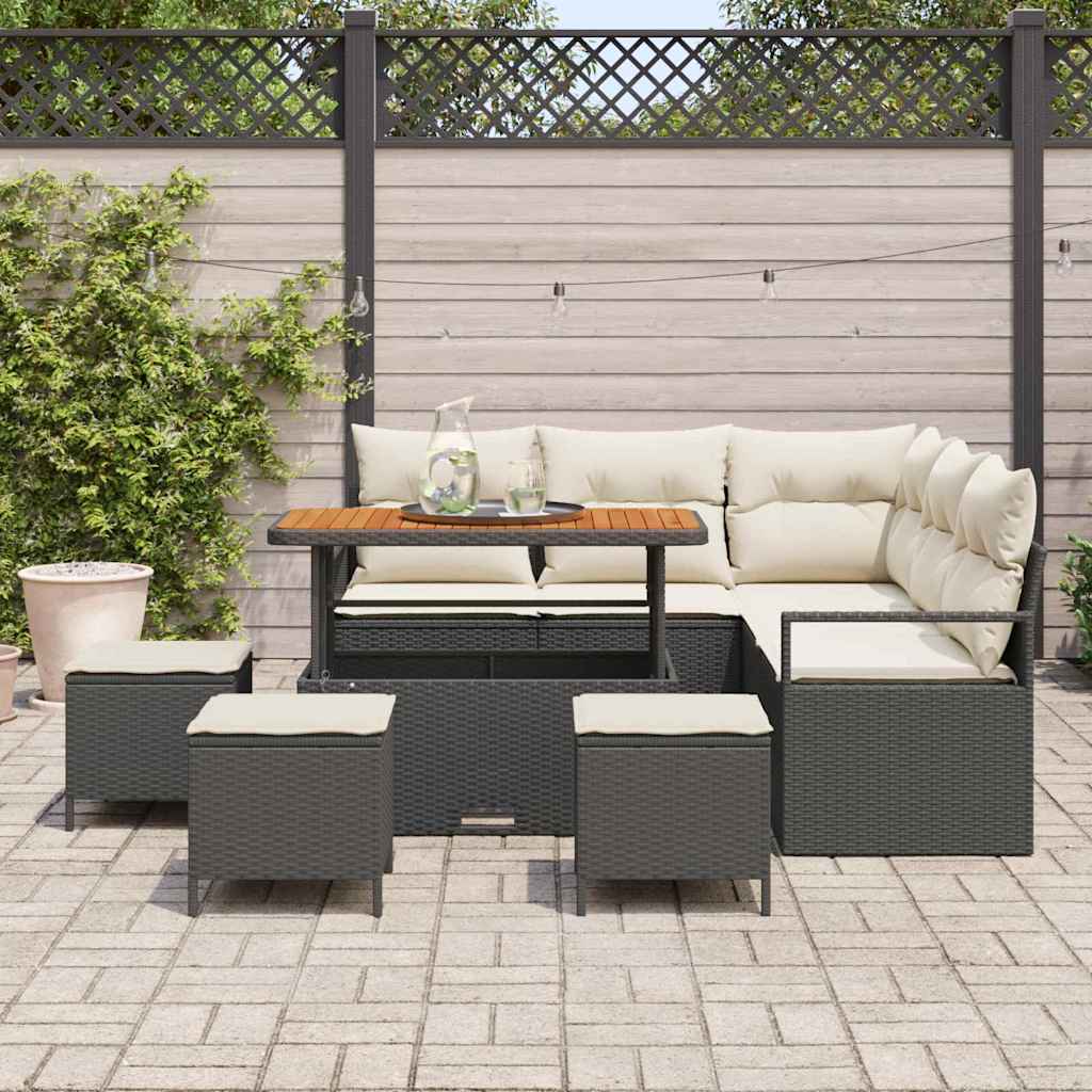 Gartensofa-set 9 stk. Schwarz Poly-Rattan