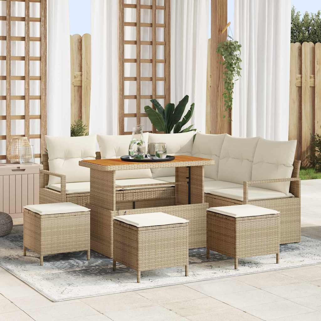 Gartensofa-set 9 stk. Beige Poly-Rattan