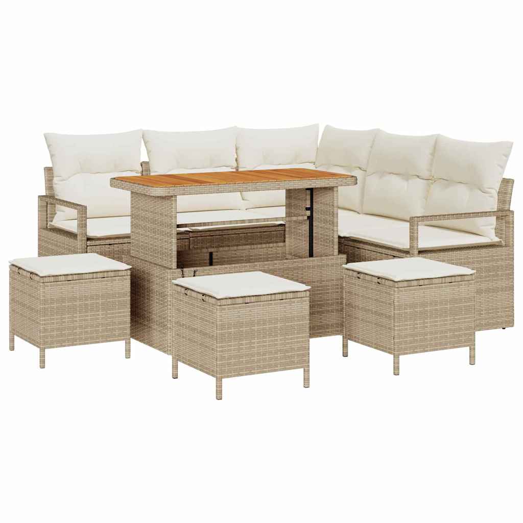 Gartensofa-set 9 stk. Beige Poly-Rattan