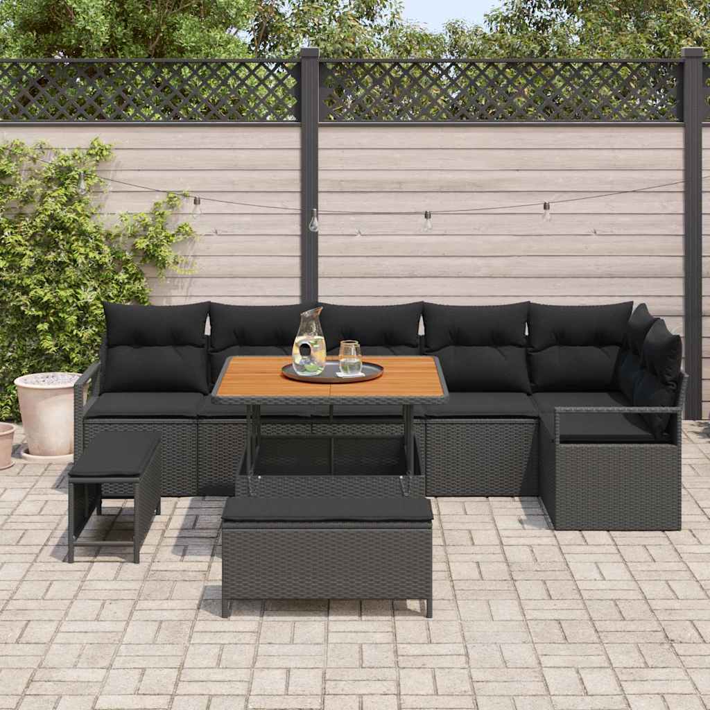 Garten-Sofa-Set 9 Stk. Schwarz Poly Rattan