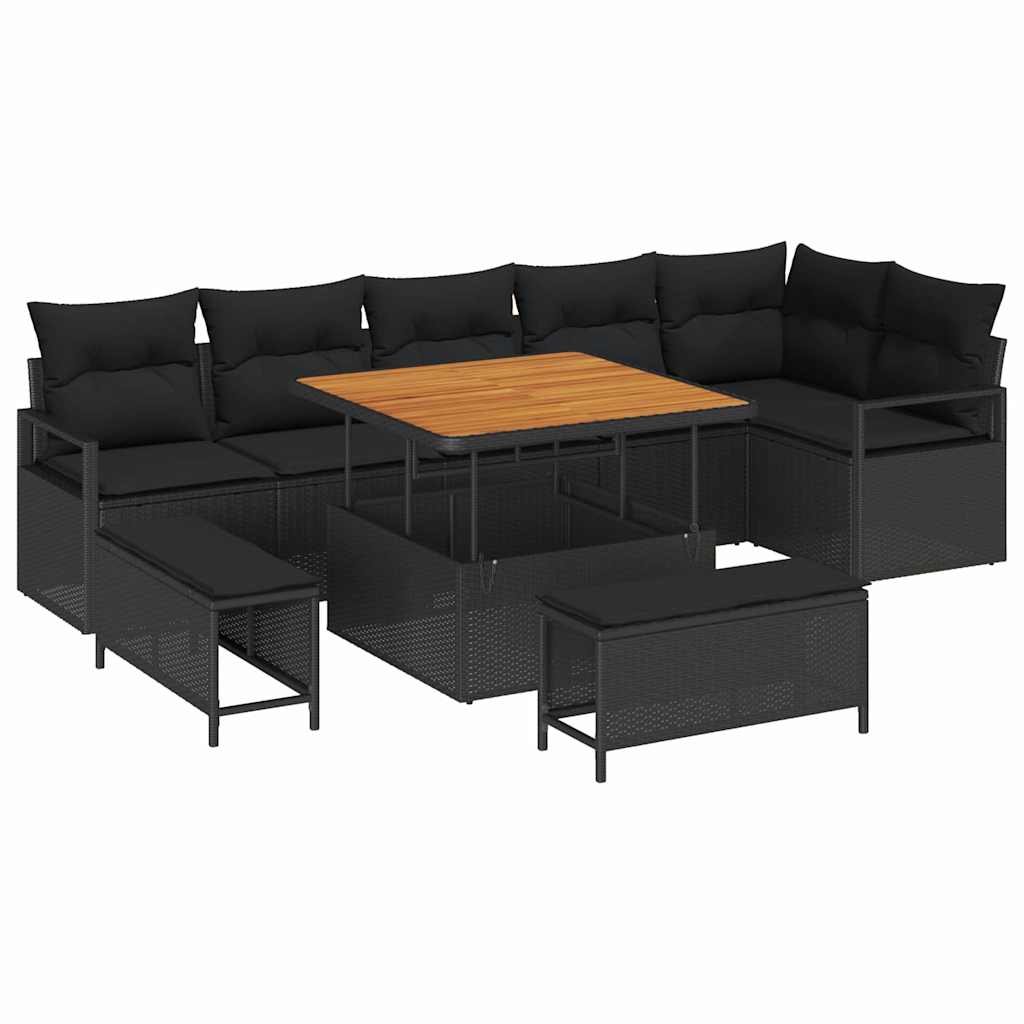 Garten-Sofa-Set 9 Stk. Schwarz Poly Rattan