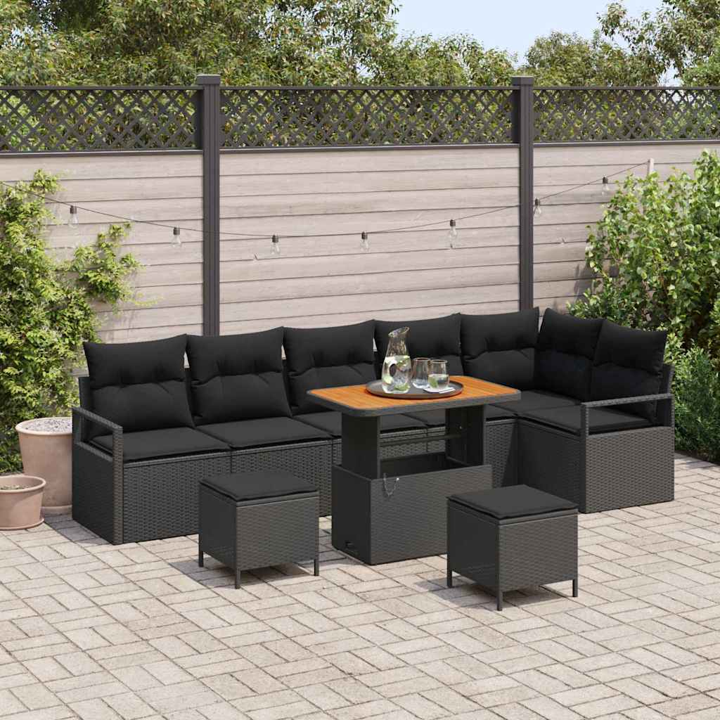 Garten-Sofa-Set 9 stk. Schwarz Poly Rattan