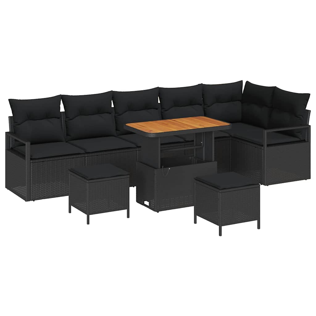 Garten-Sofa-Set 9 stk. Schwarz Poly Rattan
