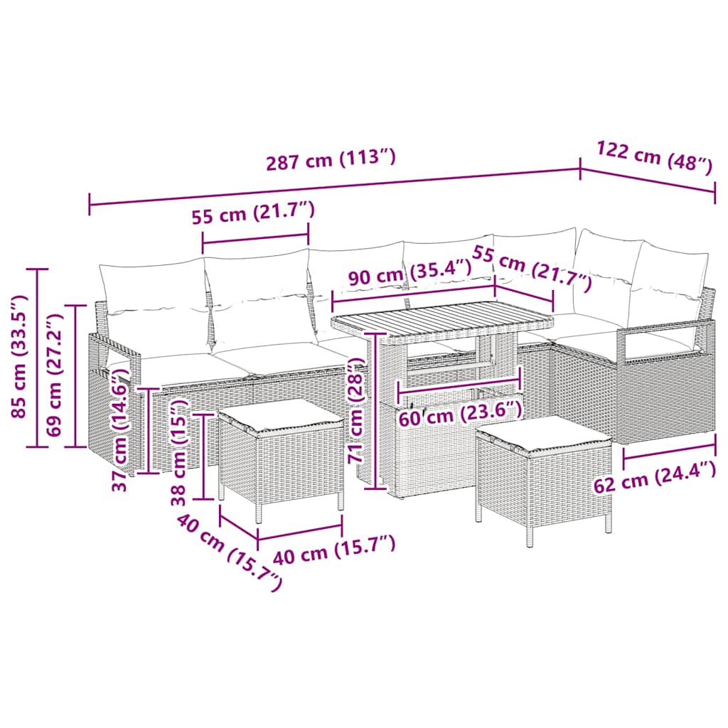 Garten-Sofa-Set 9 stk. Schwarz Poly Rattan