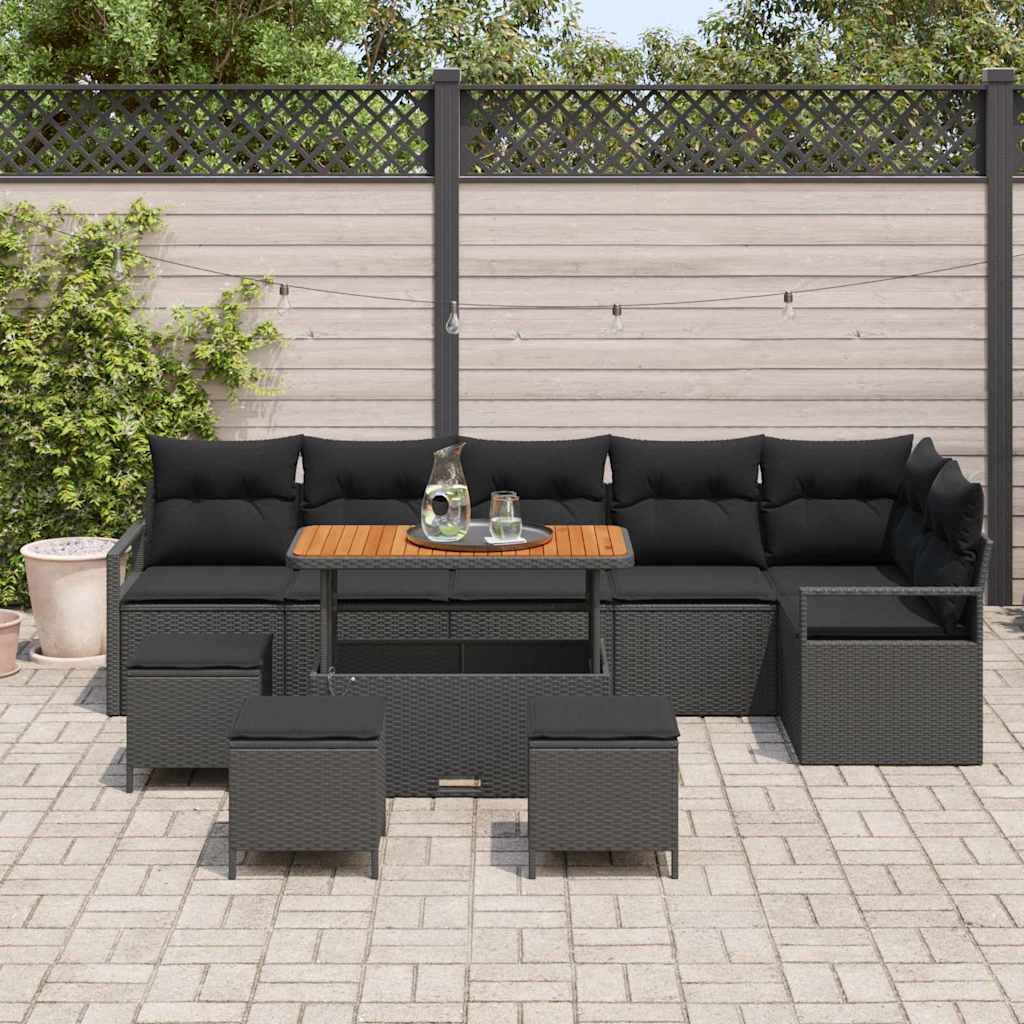 Garten-Sofa-Set 10 stk. Schwarz Poly Rattan
