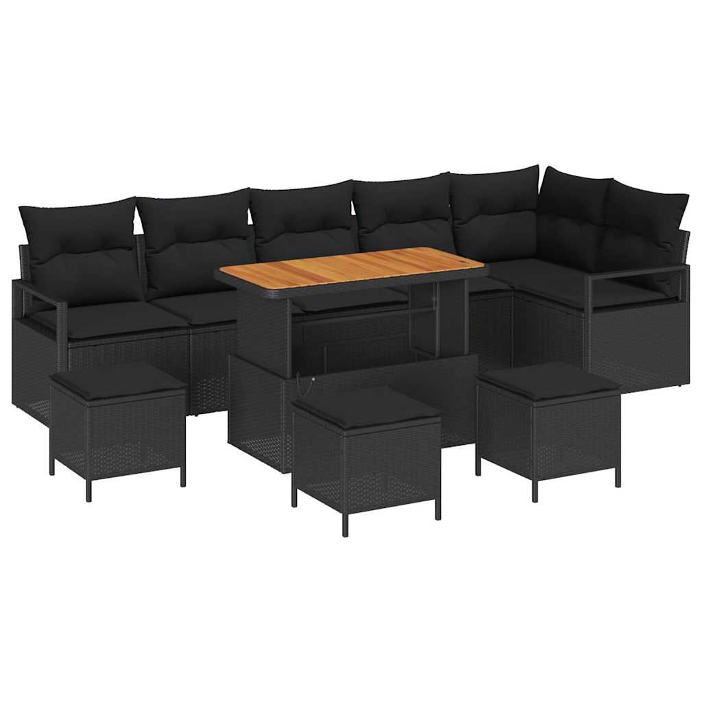 Garten-Sofa-Set 10 stk. Schwarz Poly Rattan