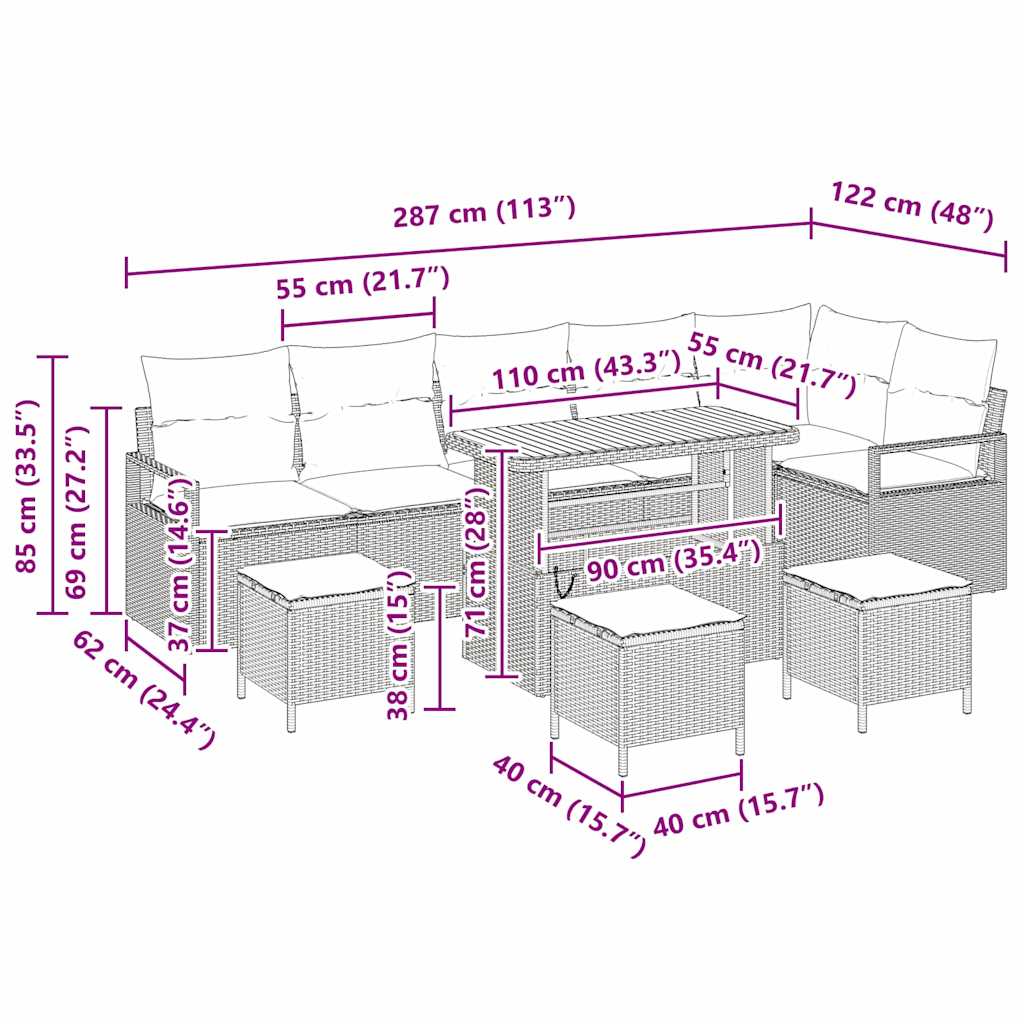 Garten-Sofa-Set 10 stk. Schwarz Poly Rattan