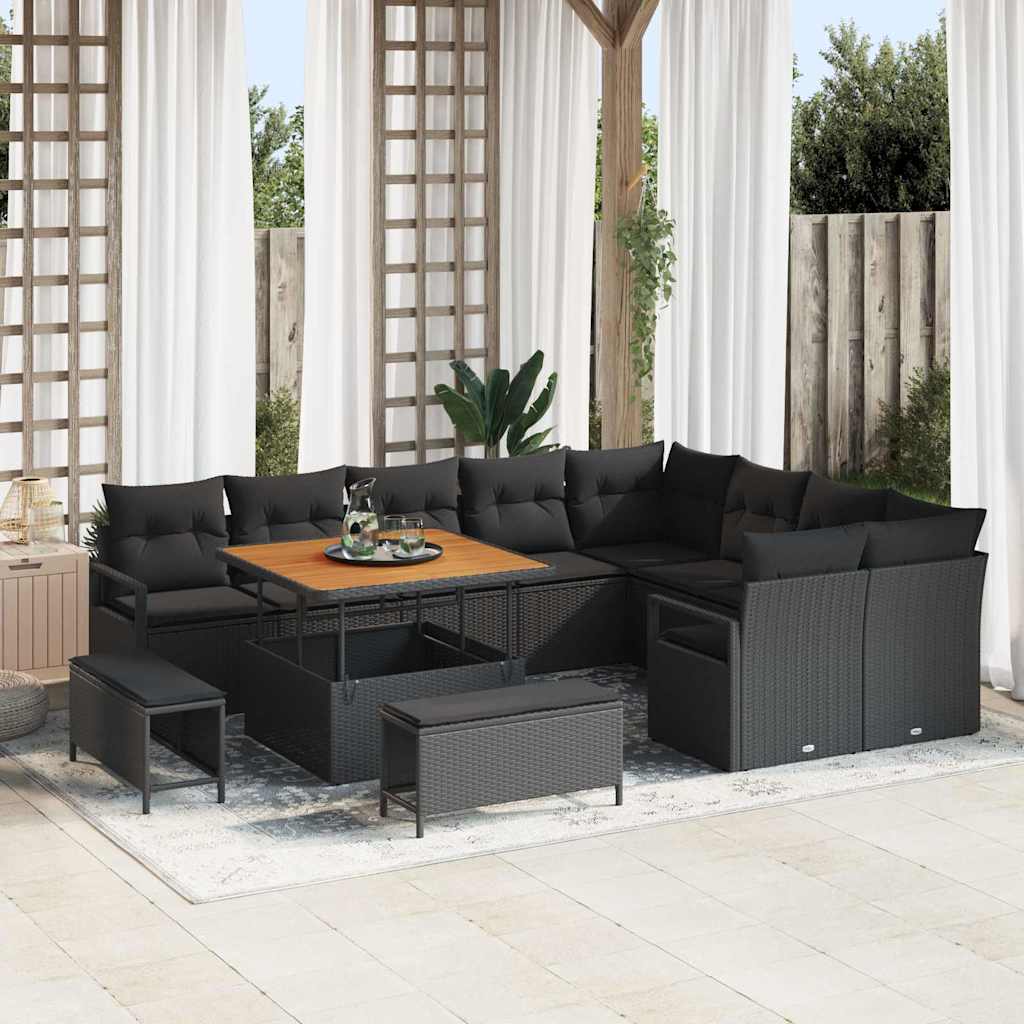 Gartensofa-set 12 stk. Schwarz Poly-Rattan