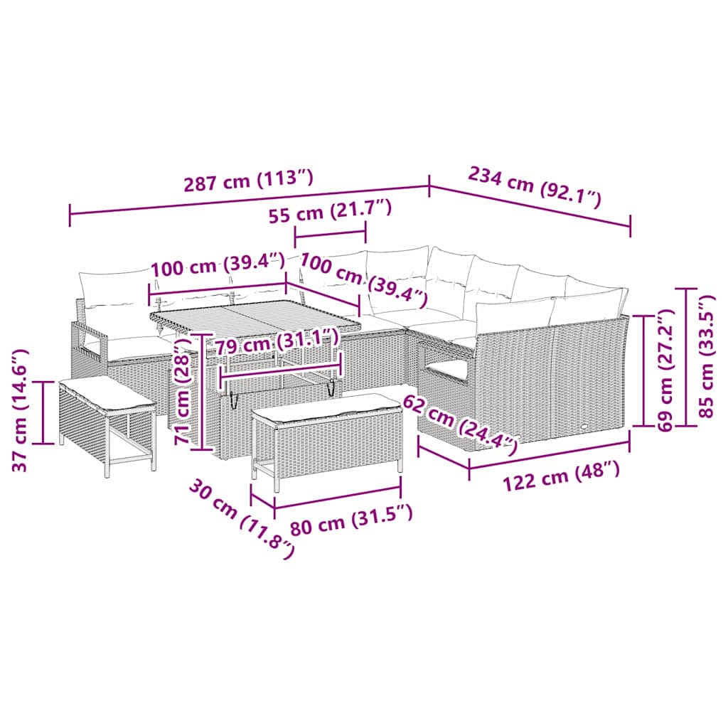 Gartensofa-set 12 stk. Schwarz Poly-Rattan