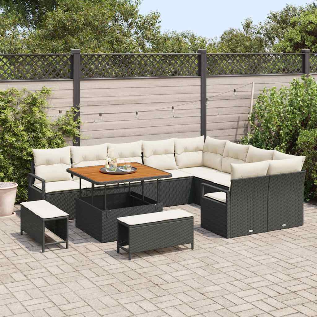 Gartensofa-set 12 stk. Schwarz Poly-Rattan