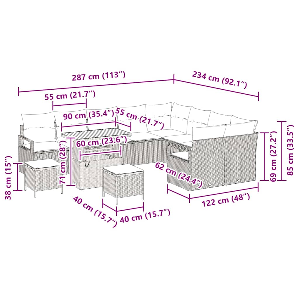 Gartensofa-set 12 stk. Schwarz Poly-Rattan