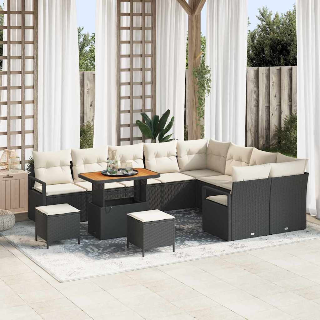 Gartensofa-set 12 Stk. Schwarz Poly-Rattan