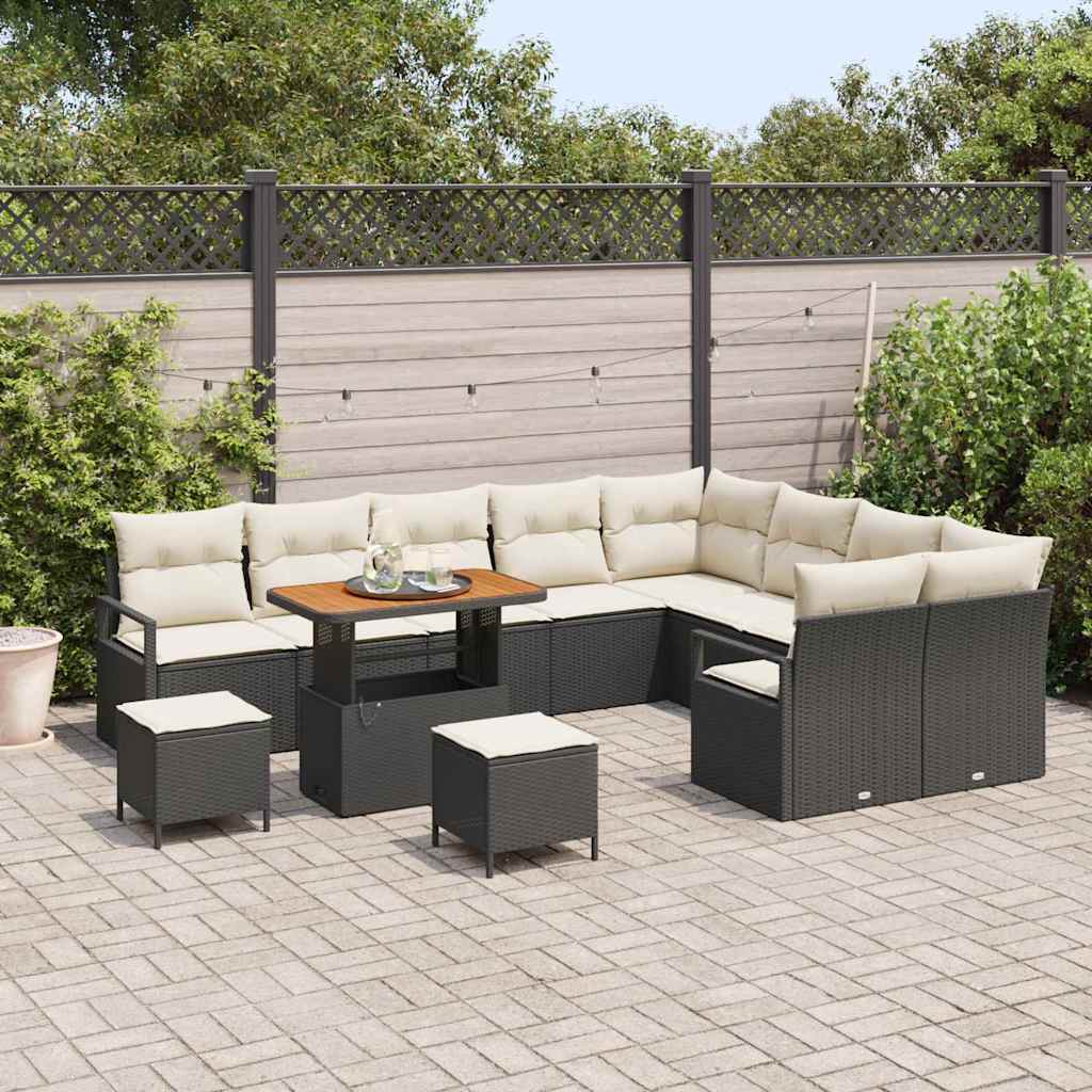 Gartensofa-set mit Kissen 12 pcs Schwarz Poly-Rattan