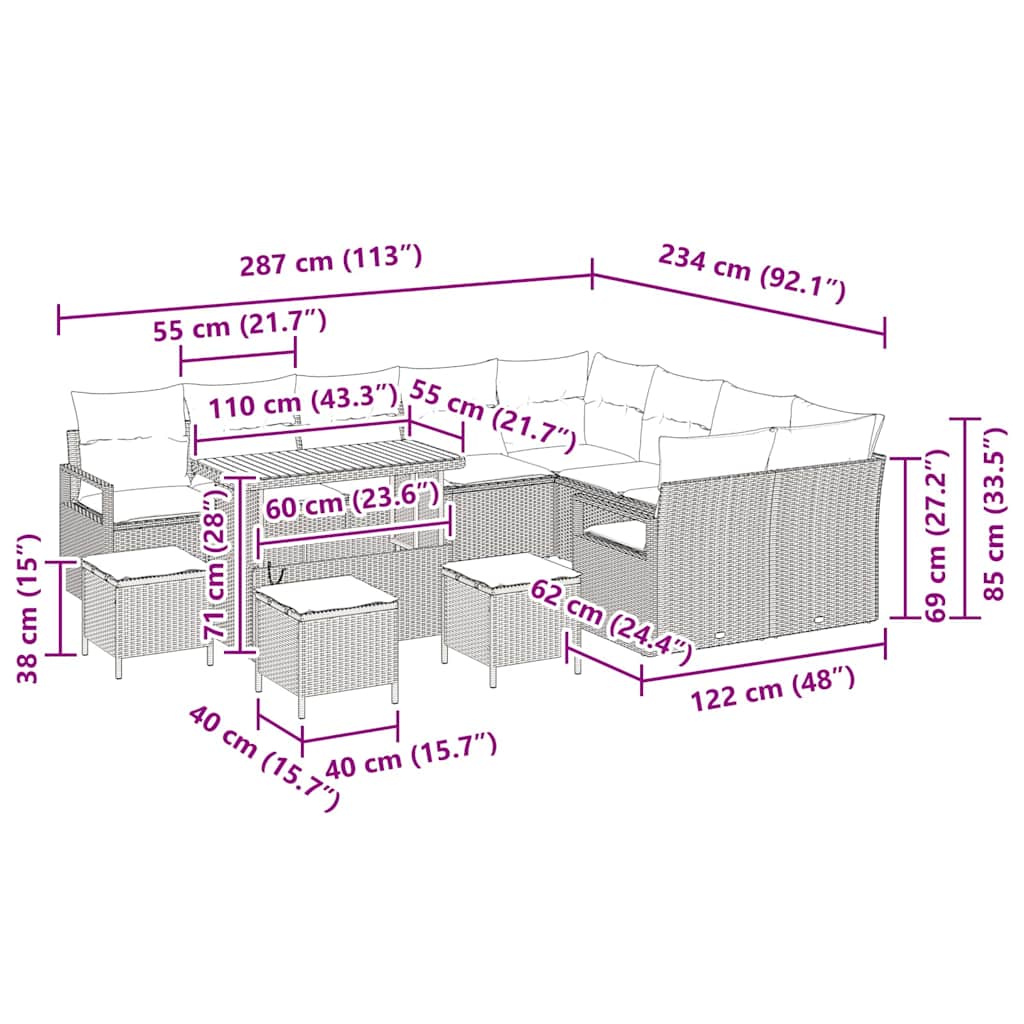 Gartensofa-set 13 stk. Schwarz Poly-Rattan
