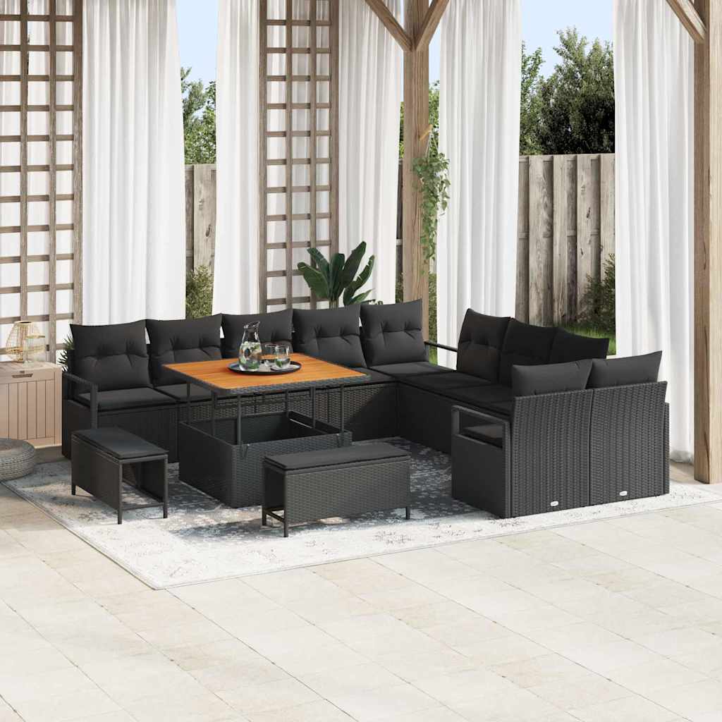Gartensofa-set mit Kissen 13 pcs Schwarz Poly-Rattan