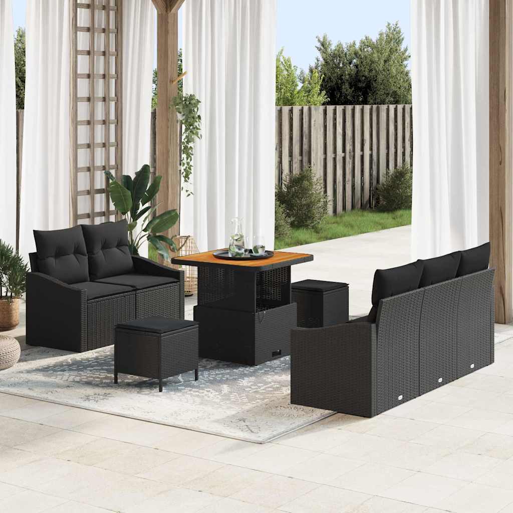 Gartensofa-set 8 stk. Schwarz Poly-Rattan