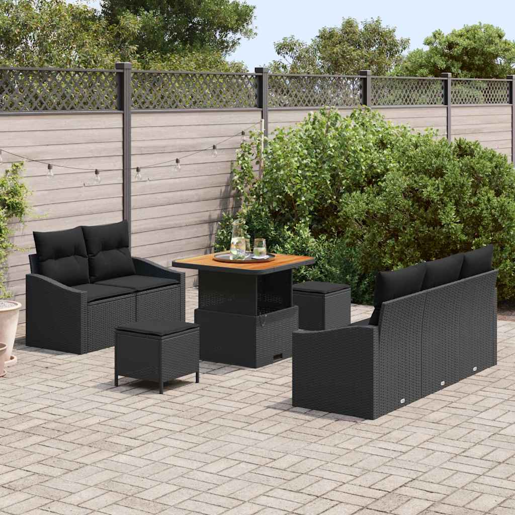 Gartensofa-set 8 stk. Schwarz Poly-Rattan