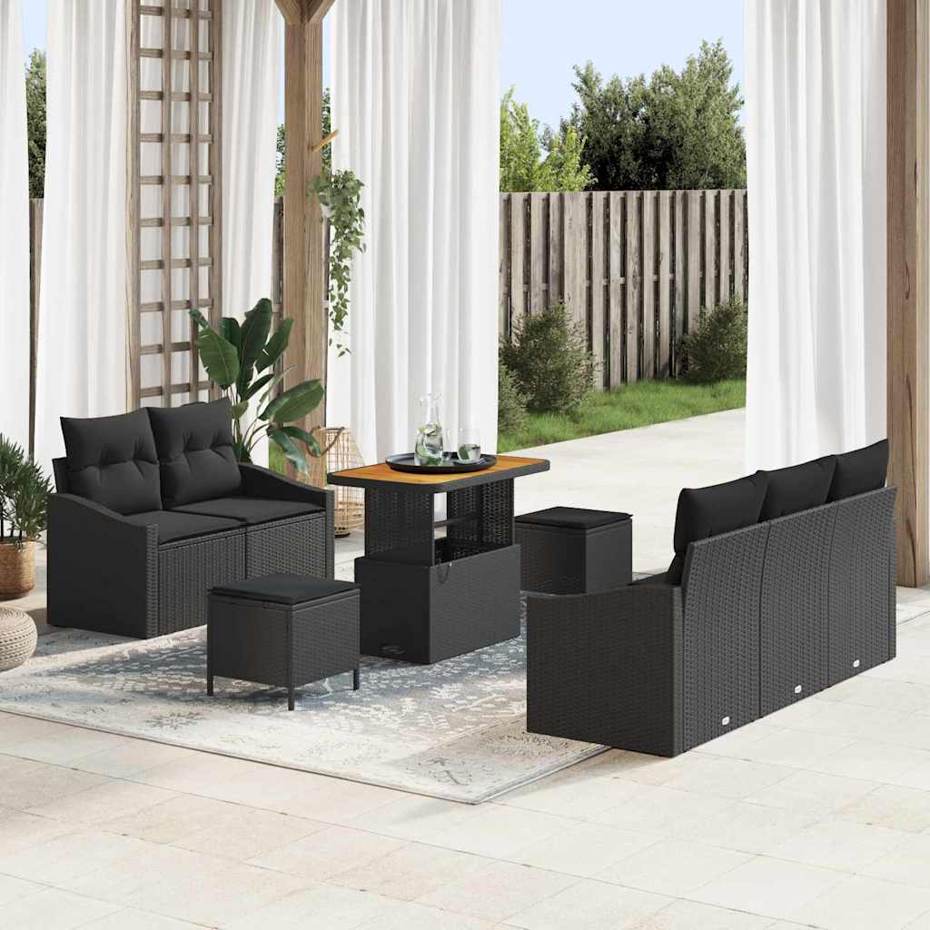 Gartensofa-set 8 stk. Schwarz Poly-Rattan
