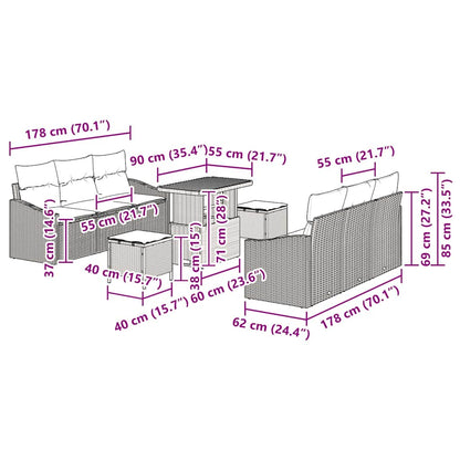 Gartensofa-set 9 stk. Schwarz Poly-Rattan