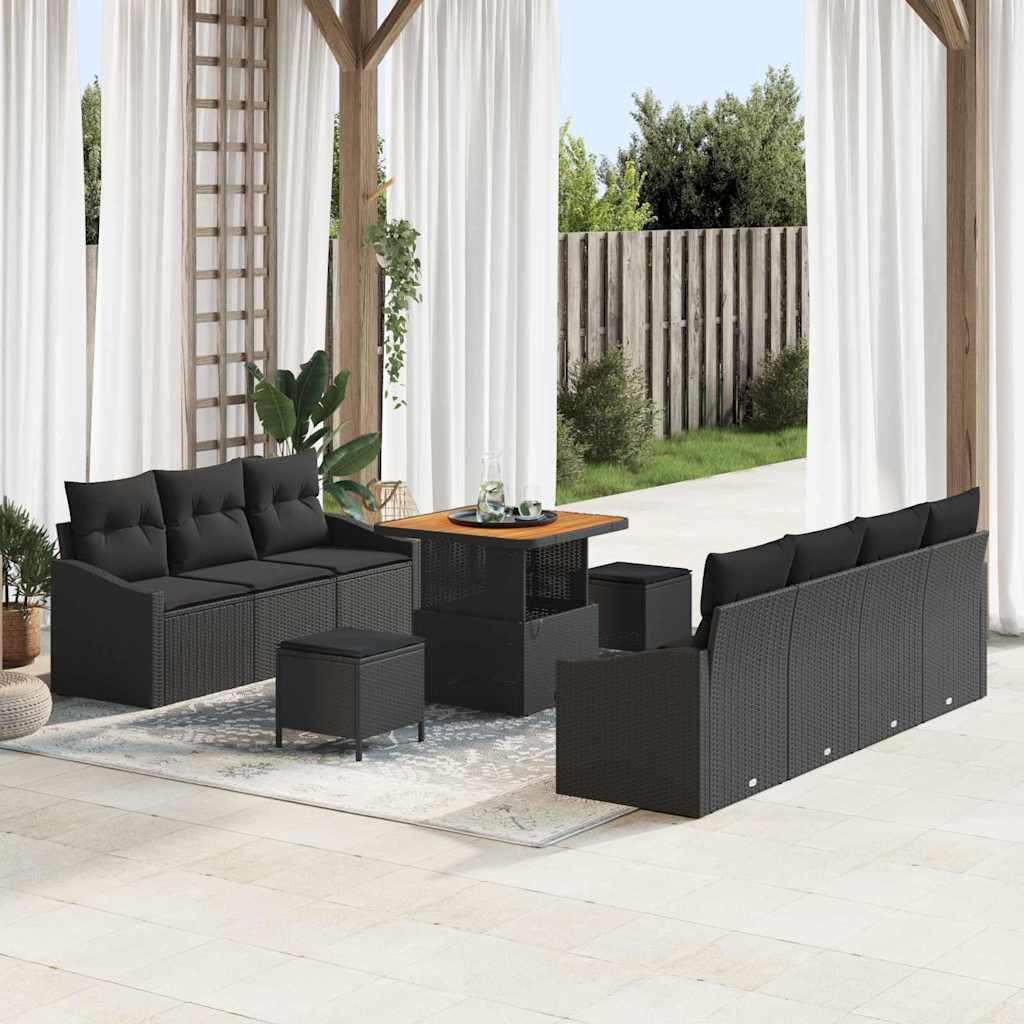 Gartensofa-set 10 stk. Schwarz Poly-Rattan