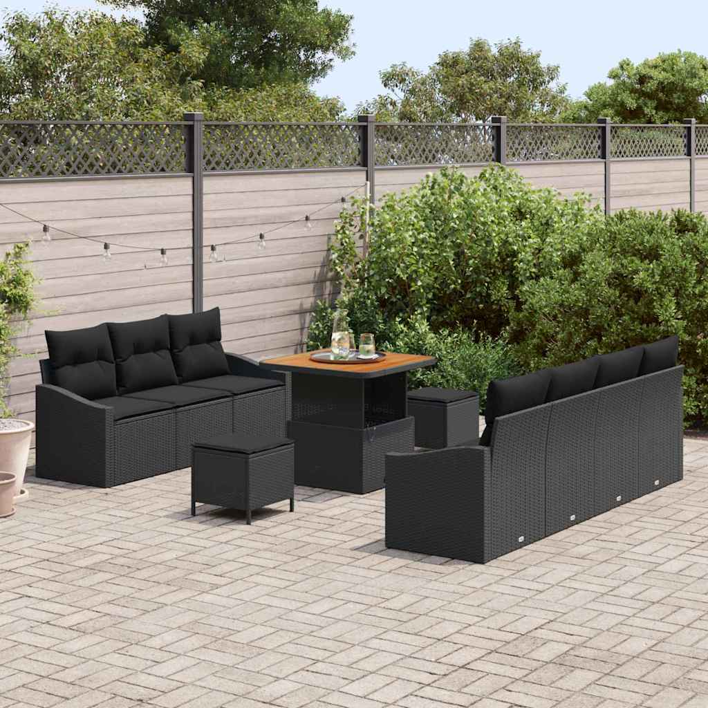 Gartensofa-set 10 stk. Schwarz Poly-Rattan