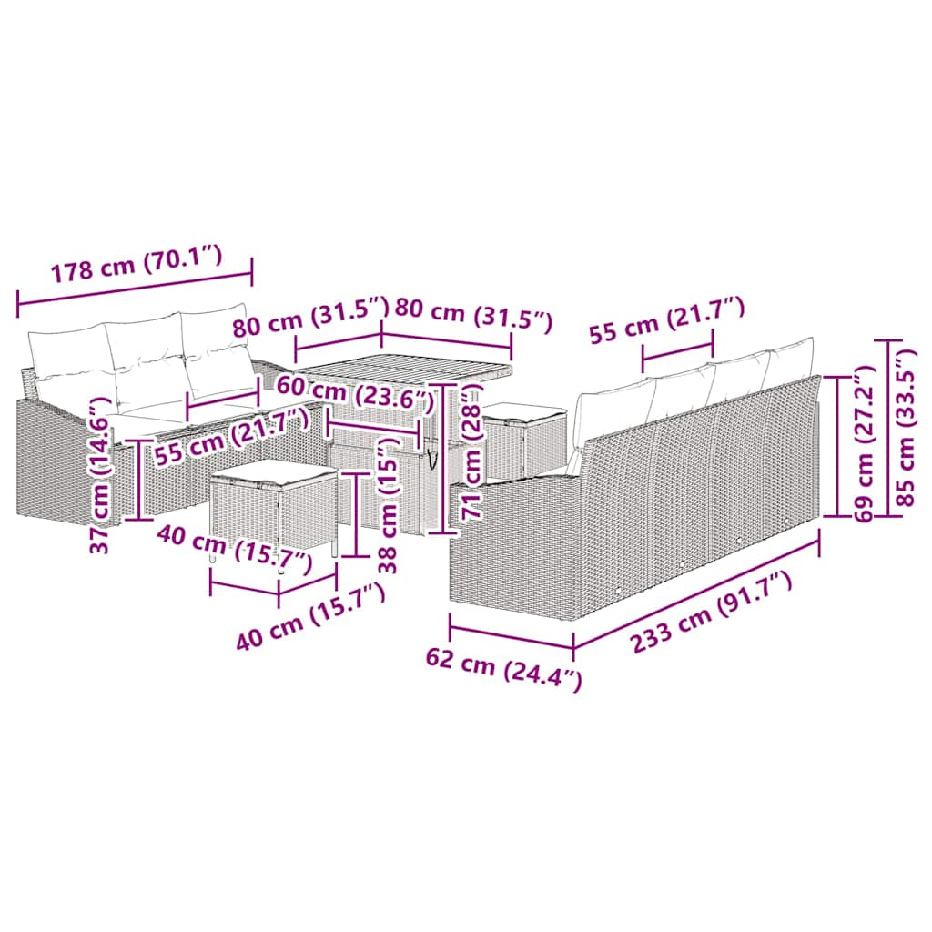 Gartensofa-set 10 stk. Schwarz Poly-Rattan