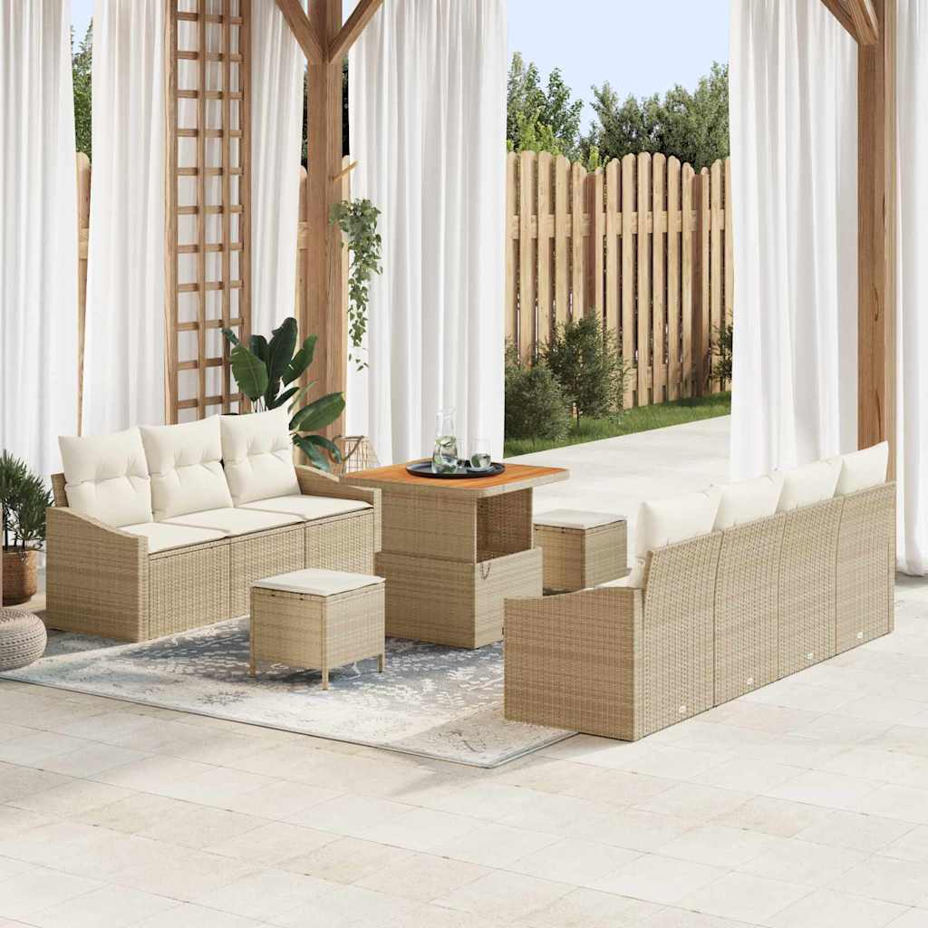 Gartensofa-set 10 stk. Beige Poly-Rattan
