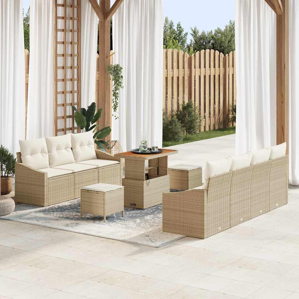 Gartensofa-set 10 stk. Beige Poly-Rattan