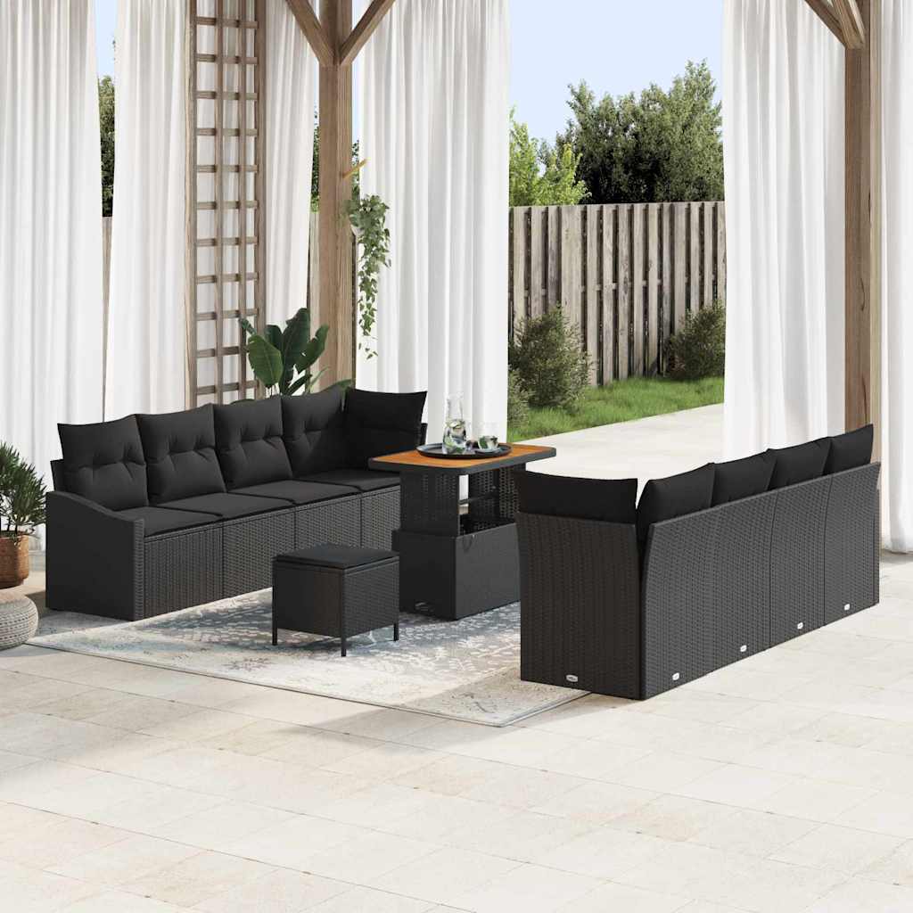 Gartensofa-set 11 stk. Schwarz Poly-Rattan