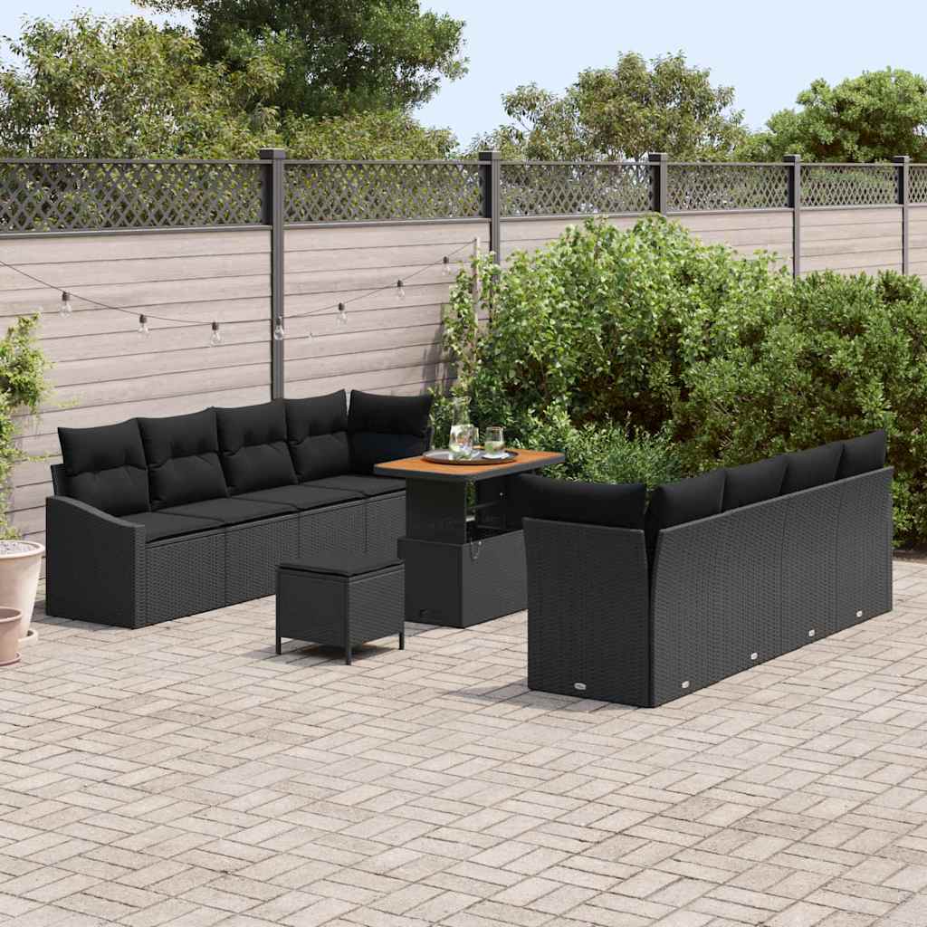 Gartensofa-set 11 stk. Schwarz Poly-Rattan