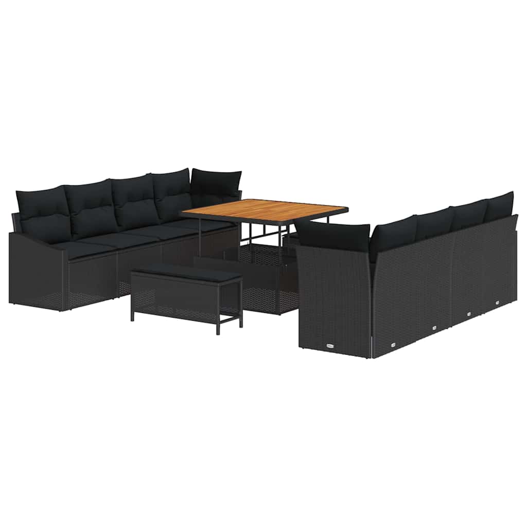 Gartensofa-set 11 Stk. Schwarz Poly-Rattan