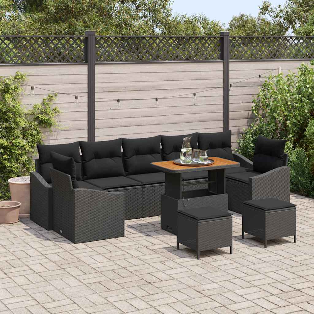 Gartensofa-set 10 stk. Schwarz Poly-Rattan