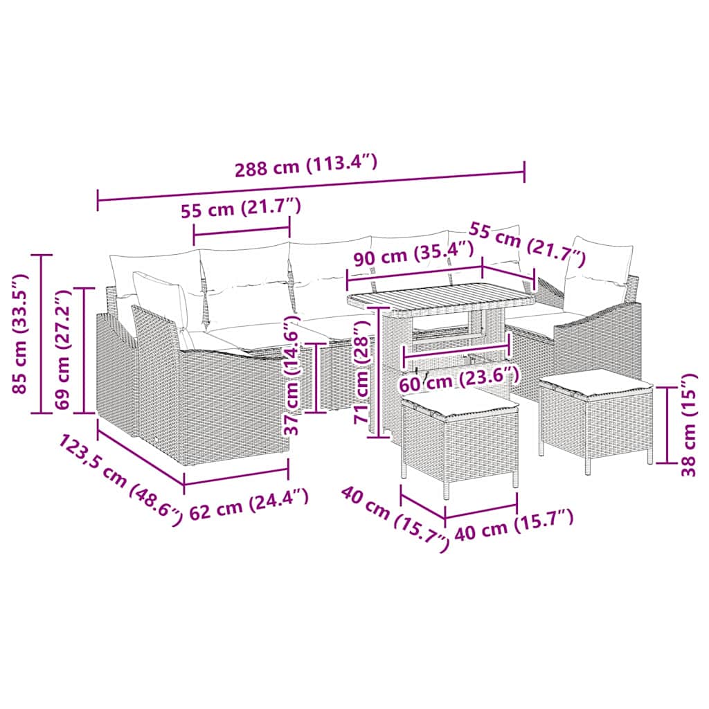 Gartensofa-set 10 stk. Schwarz Poly-Rattan